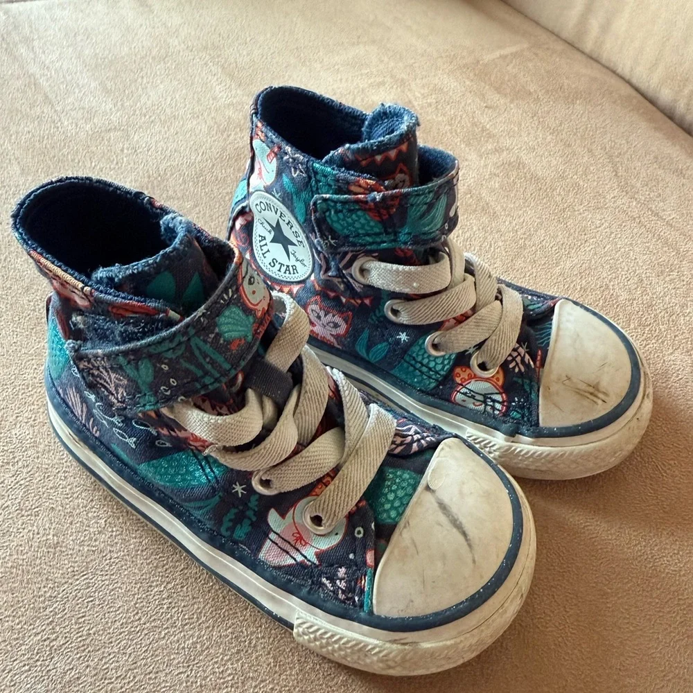 Converse 2 Pair Girls All Star Shoes Pink Size 4 and Mermaid Size 5 High Tops